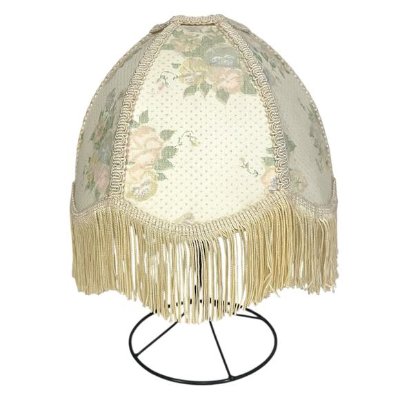 Vintage Victorian style LAMP SHADE Brocade Floral Cream with Fringe 7” tall - Picture 1 of 8